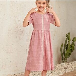 Pink Textured 3/4 Sleeve Long Summer Dress